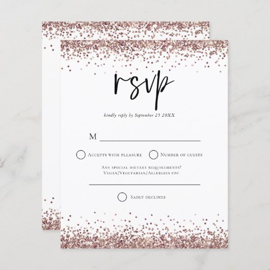 Budget Roos Gold Glitter Script Weduwschap RSVP (Voorkant / Achterkant)