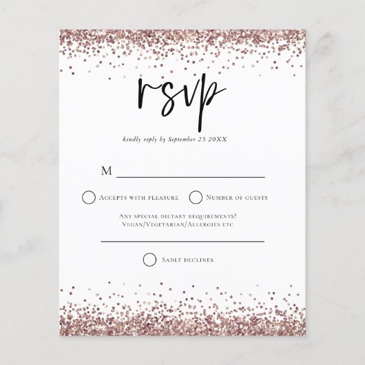 Budget Roos Gold Glitter Script Weduwschap RSVP (Voorkant)