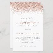 Budget Roos Gold Glitter Sweet 16 Birthday Invite (Voorkant / Achterkant)