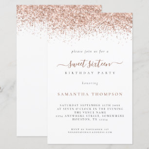 Budget Roos Gold Glitter Sweet 16 Birthday Invite