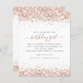 Budget Roos Gold Glitter Sweet 16 Party Invitation (Voorkant / Achterkant)