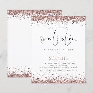 Budget Roos Gold Glitter Sweet 16 Party Invite