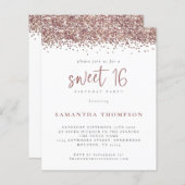 Budget Roos Gold Glitter Sweet 16 Uitnodiging (Voorkant / Achterkant)