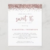 Budget Roos Gold Glitter Sweet 16 Uitnodiging (Voorkant)