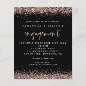 Budget Roos Gold Glitter Verloving Black Uitnodigi (Voorkant)