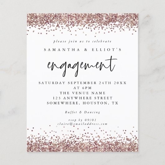 Budget Roos Gold Glitter Verloving White Invite (Voorkant)