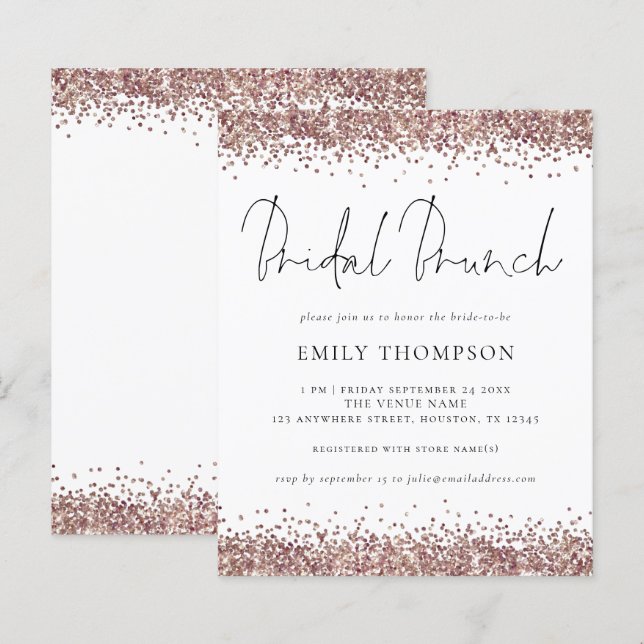 Budget Roos Gold Glitter Vrijgezellenfeest Brunch (Voorkant / Achterkant)