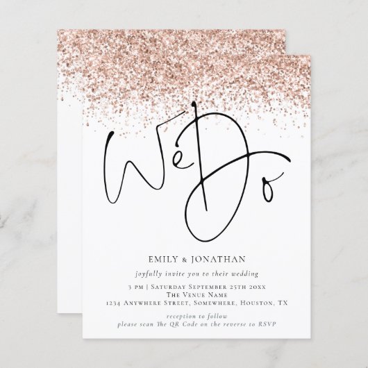 Budget Roos Gold Glitter We doen QR Weddenschap Ui (Voorkant / Achterkant)