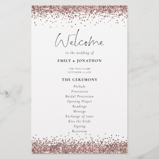 Budget Roos Gold Glitter Weddenprogramma White (Voorkant)