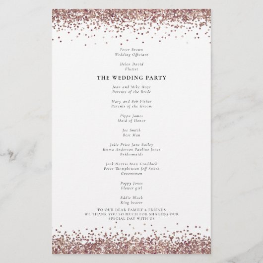 Budget Roos Gold Glitter Weddenprogramma White (Achterkant)