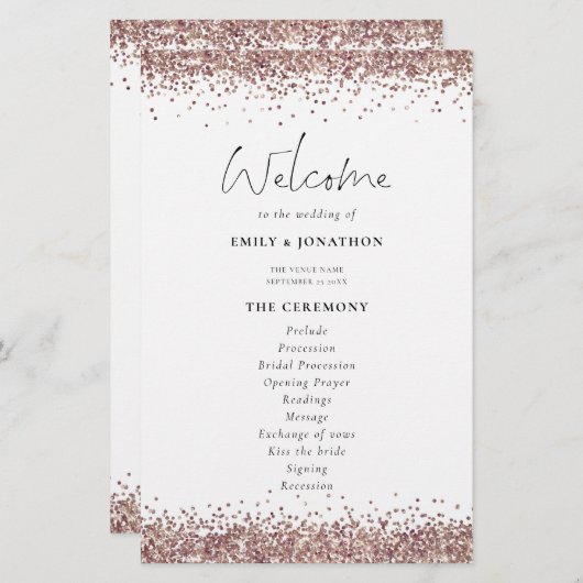 Budget Roos Gold Glitter Weddenprogramma White (Voorkant / Achterkant)