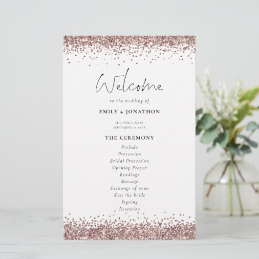 Budget Roos Gold Glitter Weddenprogramma White (Staand voorkant)