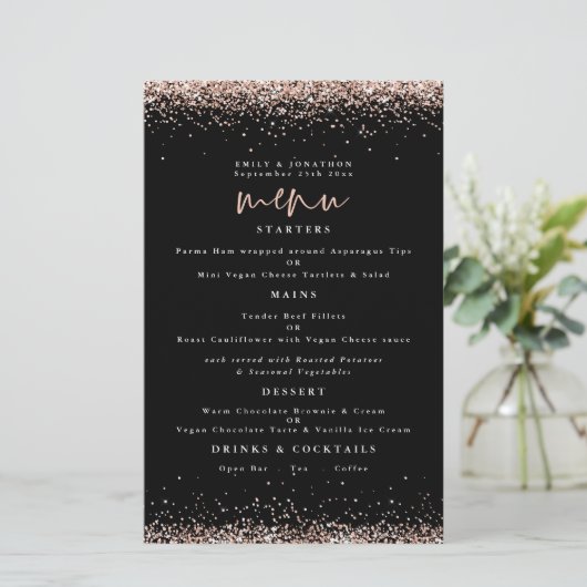 Budget Roos Gold Glitter Weddenschap Black Menu (Staand voorkant)