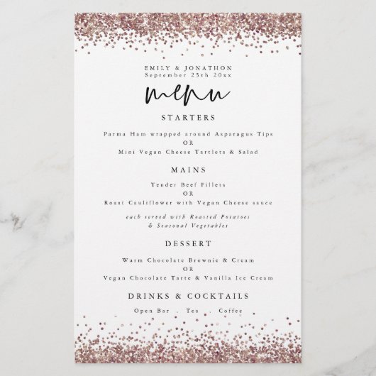 Budget Roos Gold Glitter Weddenschap Wit Menu (Voorkant)