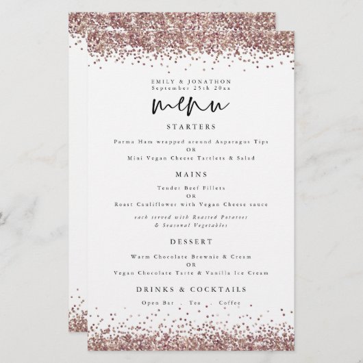 Budget Roos Gold Glitter Weddenschap Wit Menu (Voorkant / Achterkant)