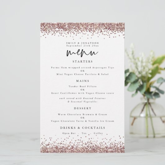 Budget Roos Gold Glitter Weddenschap Wit Menu (Staand voorkant)