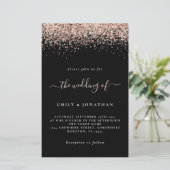 Budget Roos Gold Glitter Wedding Black Uitnodiging (Staand voorkant)