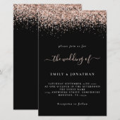 Budget Roos Gold Glitter Wedding Black Uitnodiging (Voorkant / Achterkant)