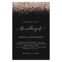 Budget Roos Gold Glitter Wedding Black Uitnodiging
