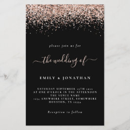Budget Roos Gold Glitter Wedding Black Uitnodiging