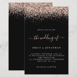 Budget Roos Gold Glitter Wedding Black Uitnodiging