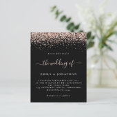 Budget Roos Gold Glitter Wedding Black Uitnodiging (Staand voorkant)