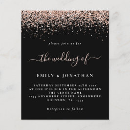 Budget Roos Gold Glitter Wedding Black Uitnodiging