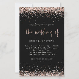 Budget Roos Gold Glitter Wedding Black Uitnodiging