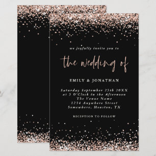 Budget Roos Gold Glitter Wedding Black Uitnodiging