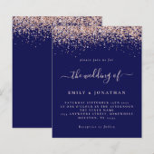 Budget Roos Gold Glitter Wedding Navy Blush Invite (Voorkant / Achterkant)