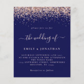 Budget Roos Gold Glitter Wedding Navy Blush Invite (Voorkant)