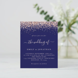 Budget Roos Gold Glitter Wedding Navy Blush Invite