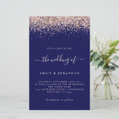 Budget Roos Gold Glitter Wedding Navy Blush Invite (Staand voorkant)
