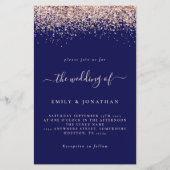 Budget Roos Gold Glitter Wedding Navy Blush Invite (Voorkant)