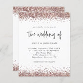 Budget Roos Gold Glitter Wedding White Uitnodiging (Voorkant / Achterkant)