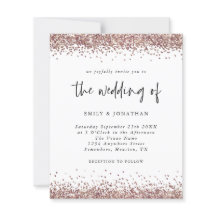 Budget Roos Gold Glitter Wedding White Uitnodiging