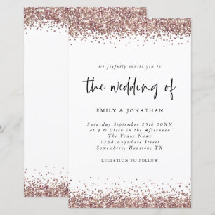 Budget Roos Gold Glitter Wedding White Uitnodiging