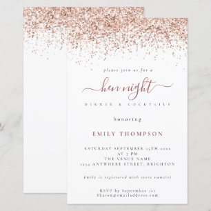 Budget Roos Gold Glitter White Hen Night Invite