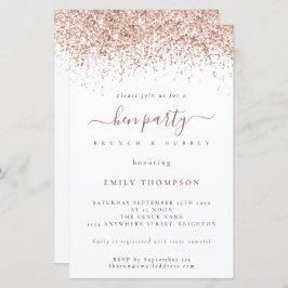 Budget Roos Gold Glitter White Hen Party Invite