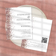 Budget Roos Gold Glitter White QR Wedding Invite