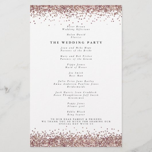 Budget Roos Gold Glitter White Wedding Program (Achterkant)