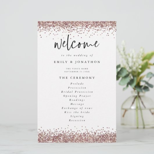 Budget Roos Gold Glitter White Wedding Program (Staand voorkant)