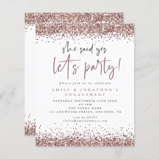 Budget Roos Gold Glitter Ze zei ja Verloving (Voorkant / Achterkant)