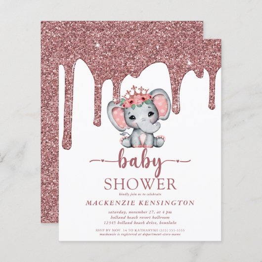 Budget Roos Gold Glitter zorgt voor een ellephant  (Voorkant / Achterkant)