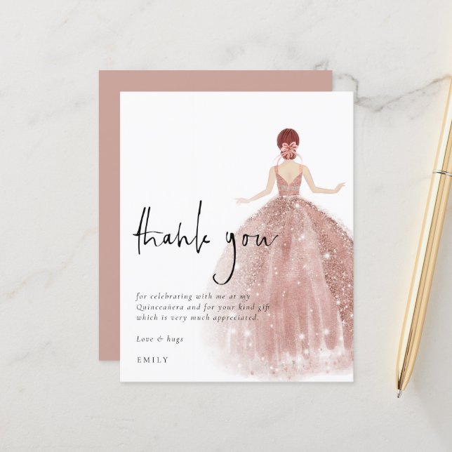 Budget Roos Gold Gown Auburn Quinceañera Bedankt (Voorkant / Achterkant in situ)