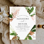 Budget Roos Gold Greenery Wedding Invitations<br><div class="desc">Een Roos Gold en Botanische Greenery Foliage en Blush Pink Faux Folie Metallic Flowers Waterverf met Faux Roos Gold Foil Geometric shape Spring of Summer Wedding Invitations - bevat prachtige en elegante scripttypografie met moderne tropische botanische bloemen en groen voor de speciale feestdag van de bruiloft.</div>