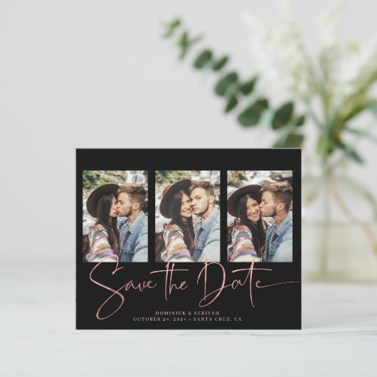 BUDGET Roos Gold Handwrited Save the Date (Staand voorkant)
