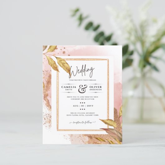 BUDGET Roos Gold Leaves Weduwen Uitnodigt QR Code  (Staand voorkant)