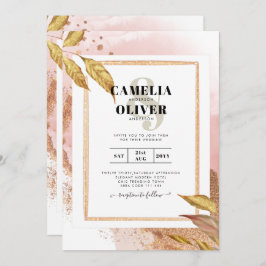 BUDGET Roos Gold Leaves Weduwen Uitnodigt QR Code  Kaart