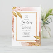 BUDGET Roos Gold Leaves Weduwen Uitnodigt QR Code  Kaart (Staand voorkant)